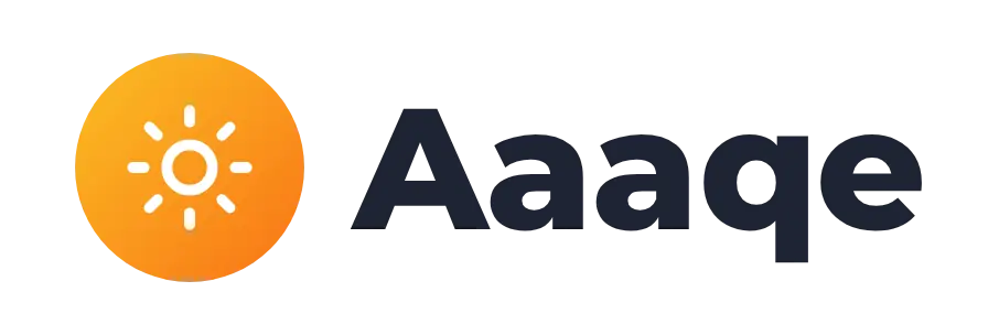 Aaaqe logo concept: a sun icon beside the Aaaqe wordmark