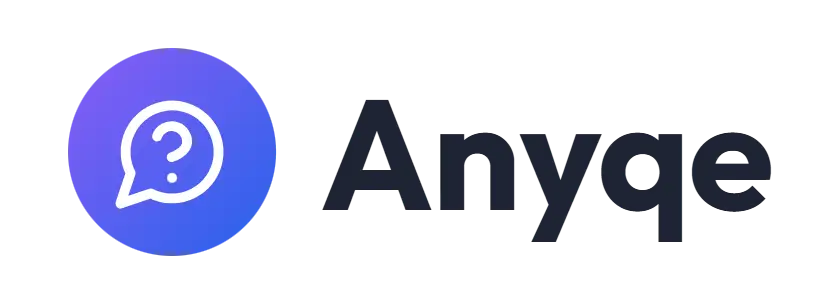 Anyqe logo concept: a question-bubble icon beside the Anyqe wordmark