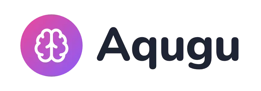 Aqugu logo concept: a brain icon beside the Aqugu wordmark