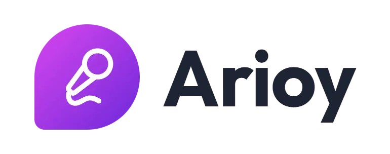 Arioy logo concept: a microphone icon beside the Arioy wordmark