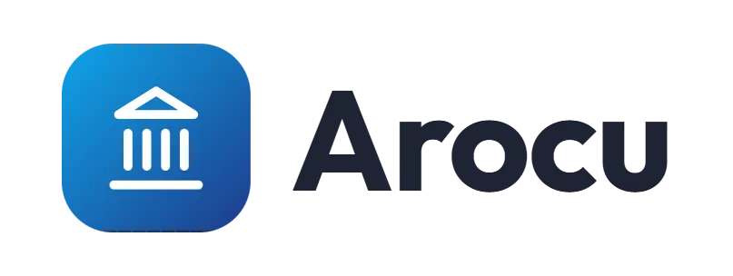 Arocu logo concept: a classical-building icon beside the Arocu wordmark