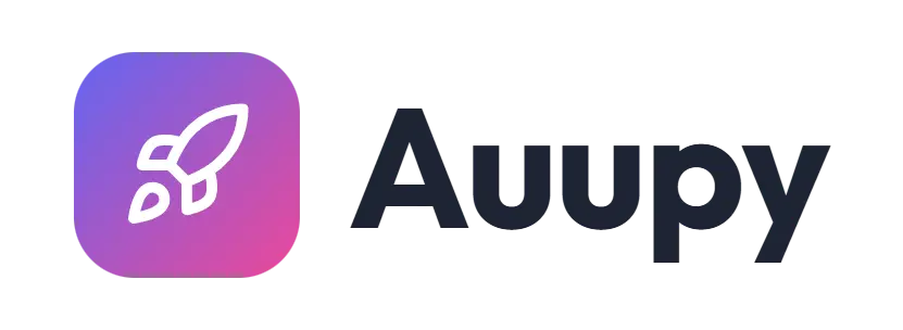 Auupy logo concept: a rocket icon beside the Auupy wordmark