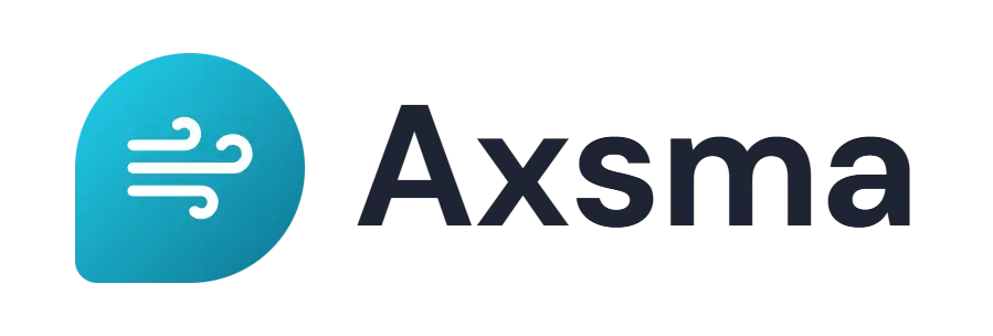 Axsma logo concept: a wind icon beside the Axsma wordmark