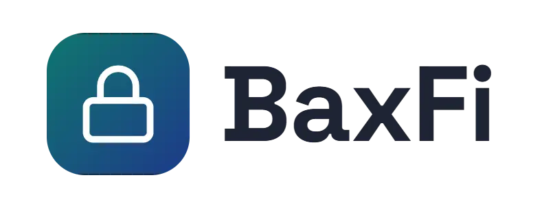 BaxFi logo concept: a lock icon beside the BaxFi wordmark
