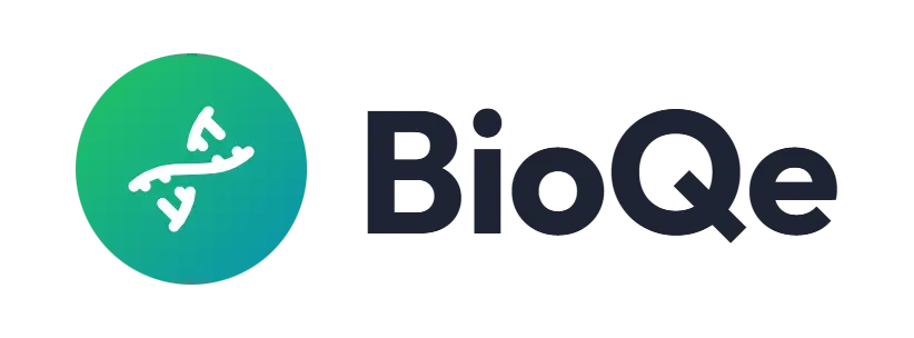 BioQe logo concept: a DNA-helix icon beside the BioQe wordmark