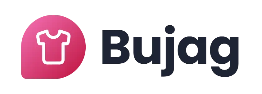 Bujag logo concept: a shirt icon beside the Bujag wordmark