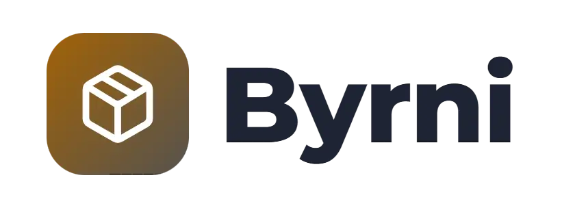 Byrni logo concept: a package icon beside the Byrni wordmark