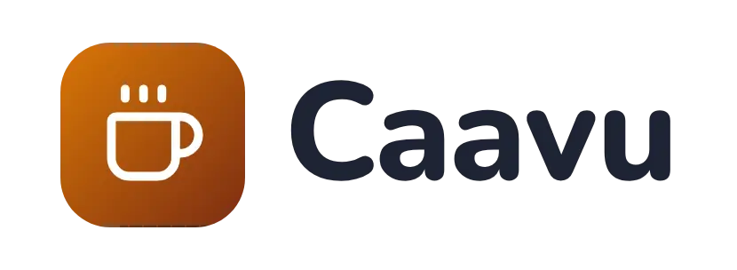 Caavu logo concept: a coffee-cup icon beside the Caavu wordmark