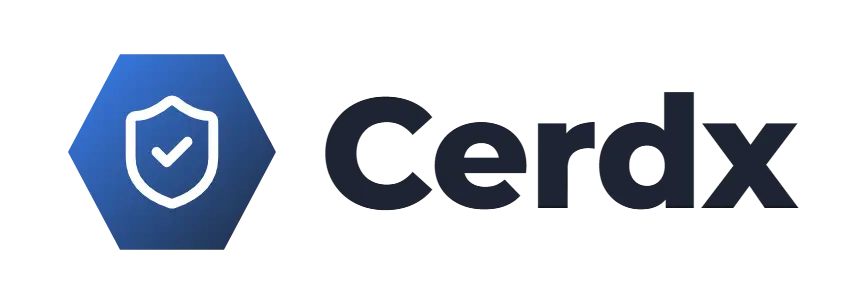 Cerdx logo concept: a check-shield icon beside the Cerdx wordmark