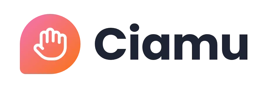 Ciamu logo concept: a waving-hand icon beside the Ciamu wordmark