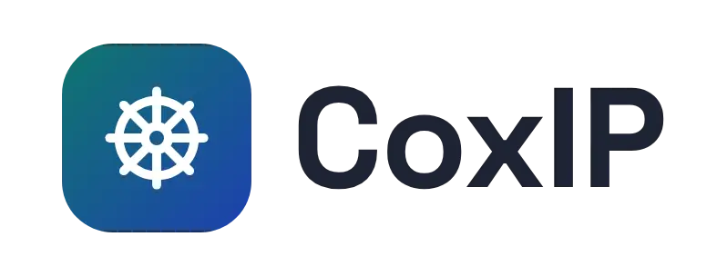 CoxIP logo concept: a ship’s-wheel icon beside the CoxIP wordmark