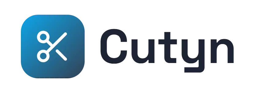 Cutyn logo concept: a pair-of-scissors icon beside the Cutyn wordmark