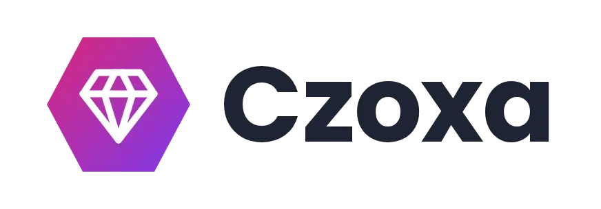 Czoxa logo concept: a gem icon beside the Czoxa wordmark