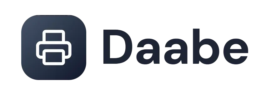 Daabe logo concept: a printer icon beside the Daabe wordmark