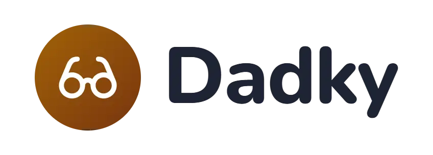 Dadky logo concept: an eyeglasses icon beside the Dadky wordmark