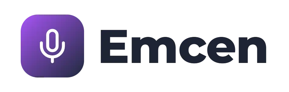 Emcen logo concept: a microphone icon beside the Emcen wordmark
