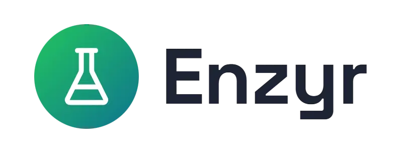 Enzyr logo concept: a lab-flask icon beside the Enzyr wordmark