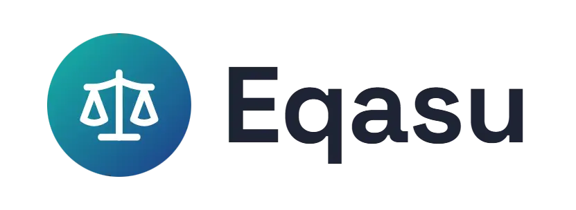 Eqasu logo concept: a scale icon beside the Eqasu wordmark