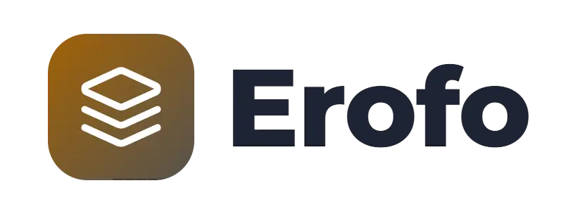 Erofo logo concept: a stacked-layers icon beside the Erofo wordmark