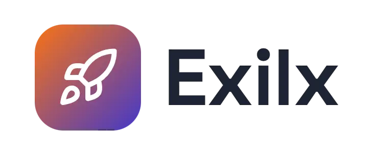 Exilx logo concept: a rocket icon beside the Exilx wordmark