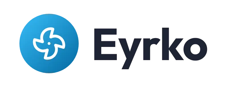 Eyrko logo concept: a fan icon beside the Eyrko wordmark