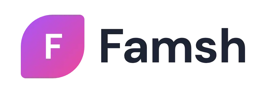Famsh logo concept: a letter “F” mark beside the Famsh wordmark