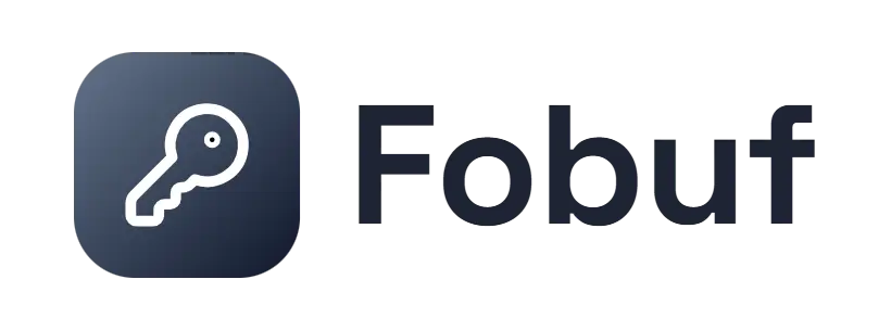 Fobuf logo concept: a key icon beside the Fobuf wordmark