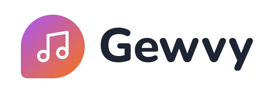 Gewvy logo concept: a music-note icon beside the Gewvy wordmark