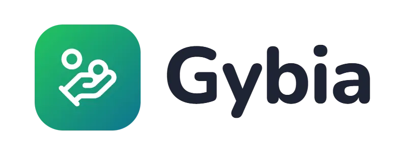 Gybia logo concept: a hand-with-coins icon beside the Gybia wordmark