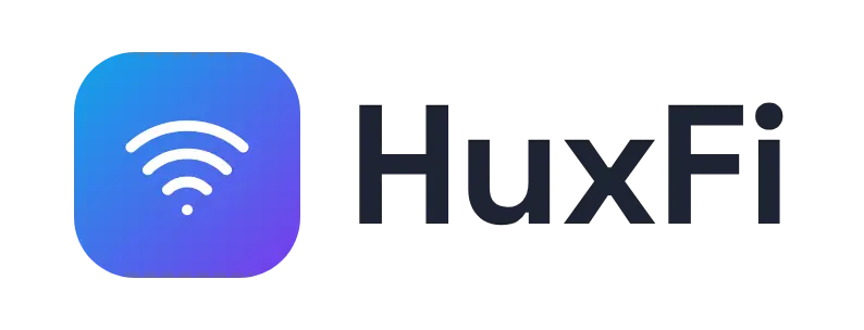 HuxFi logo concept: a Wi-Fi icon beside the HuxFi wordmark