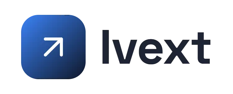 Ivext logo concept: an up-right-arrow icon beside the Ivext wordmark