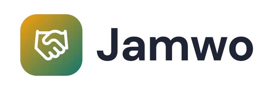 Jamwo logo concept: a handshake icon beside the Jamwo wordmark