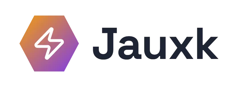 Jauxk logo concept: a lightning-bolt icon beside the Jauxk wordmark