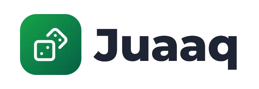 Juaaq logo concept: a dice icon beside the Juaaq wordmark
