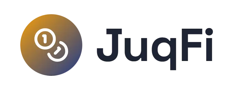 JuqFi logo concept: a stack-of-coins icon beside the JuqFi wordmark