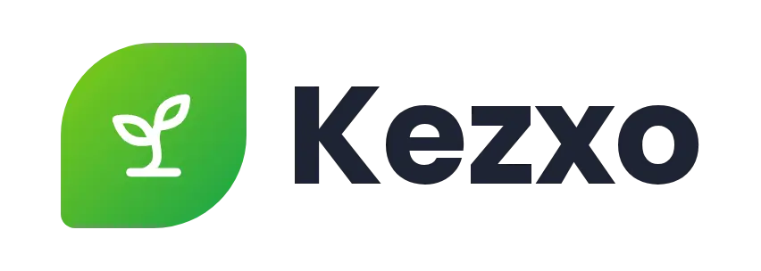 Kezxo logo concept: a sprout icon beside the Kezxo wordmark