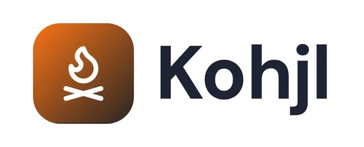 Kohjl logo concept: a campfire icon beside the Kohjl wordmark