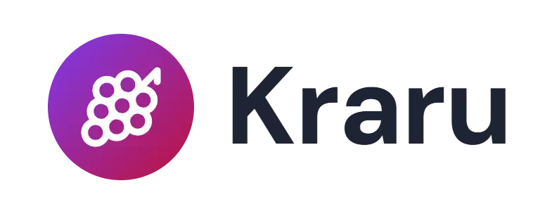 Kraru logo concept: a bunch-of-grapes icon beside the Kraru wordmark