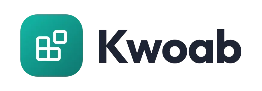 Kwoab logo concept: a building-blocks icon beside the Kwoab wordmark