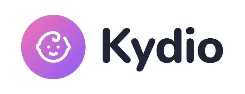 Kydio logo concept: a baby icon beside the Kydio wordmark
