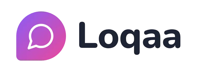Loqaa logo concept: a speech-bubble icon beside the Loqaa wordmark