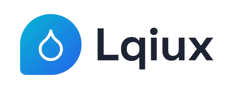 Lqiux logo concept: a droplet icon beside the Lqiux wordmark