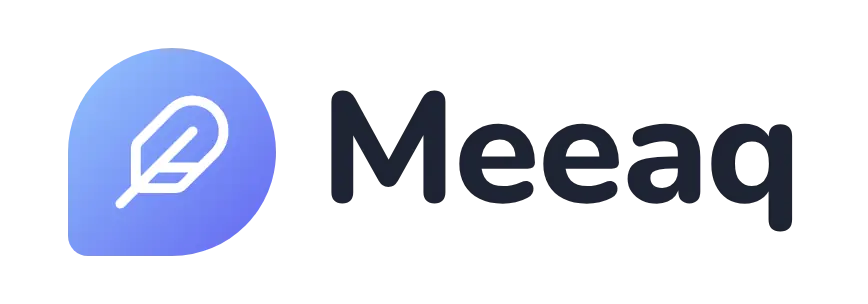 Meeaq logo concept: a feather icon beside the Meeaq wordmark
