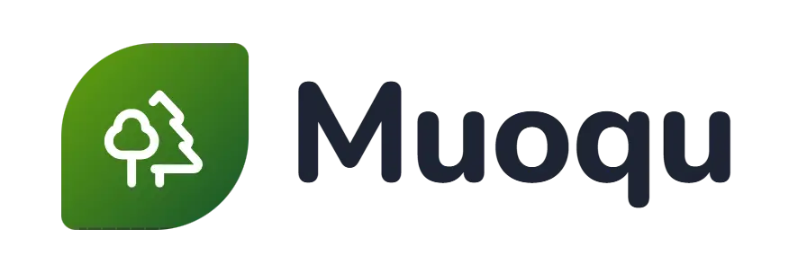 Muoqu logo concept: a group-of-trees icon beside the Muoqu wordmark