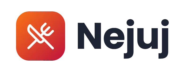 Nejuj logo concept: a crossed-utensils icon beside the Nejuj wordmark