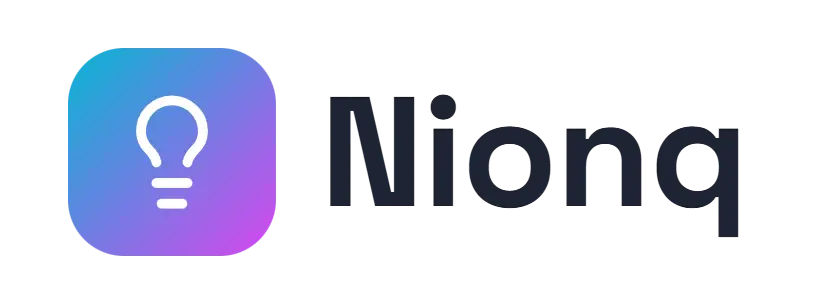 Nionq logo concept: a lightbulb icon beside the Nionq wordmark