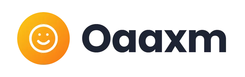 Oaaxm logo concept: a smiling-face icon beside the Oaaxm wordmark