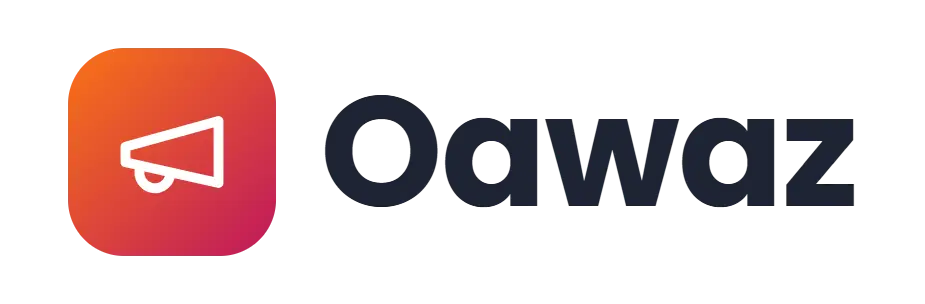 Oawaz logo concept: a megaphone icon beside the Oawaz wordmark