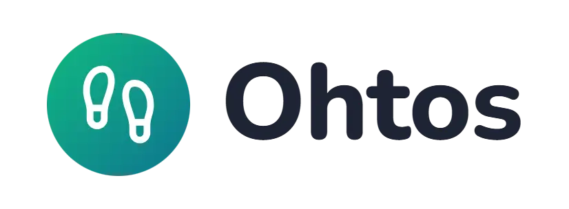 Ohtos logo concept: a pair-of-footprints icon beside the Ohtos wordmark