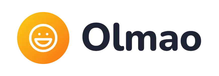 Olmao logo concept: a laughing-face icon beside the Olmao wordmark
